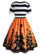 [Pre-Sale] 1950s Halloween Striped Pumpkin Haunted House Print Dress