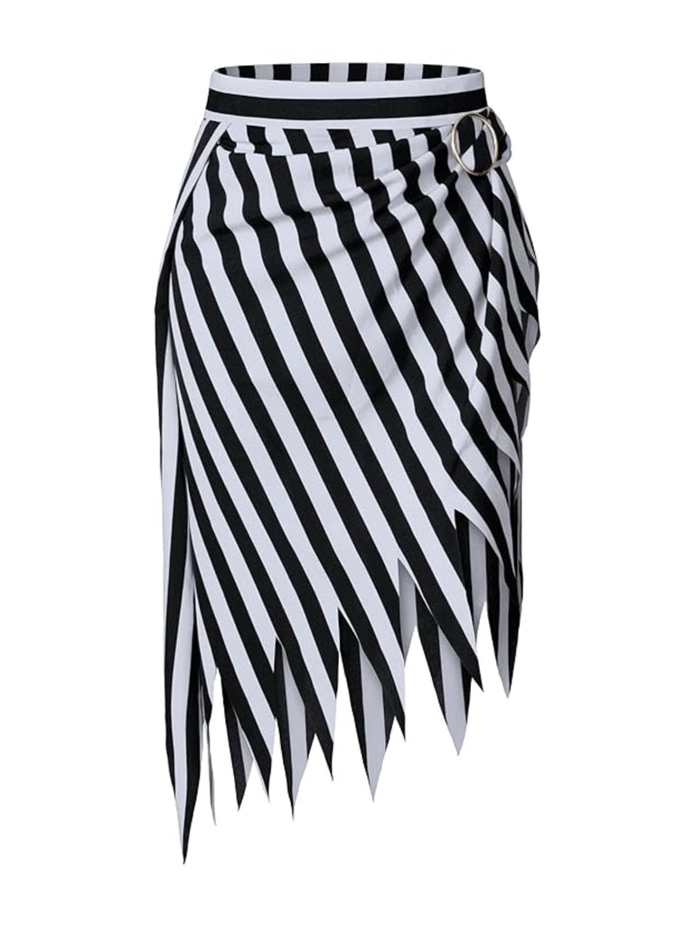Black&White 1960s Striped Skirt With Headscarf