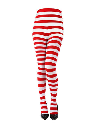 Vintage Christmas Striped High-Waisted Pantyhose