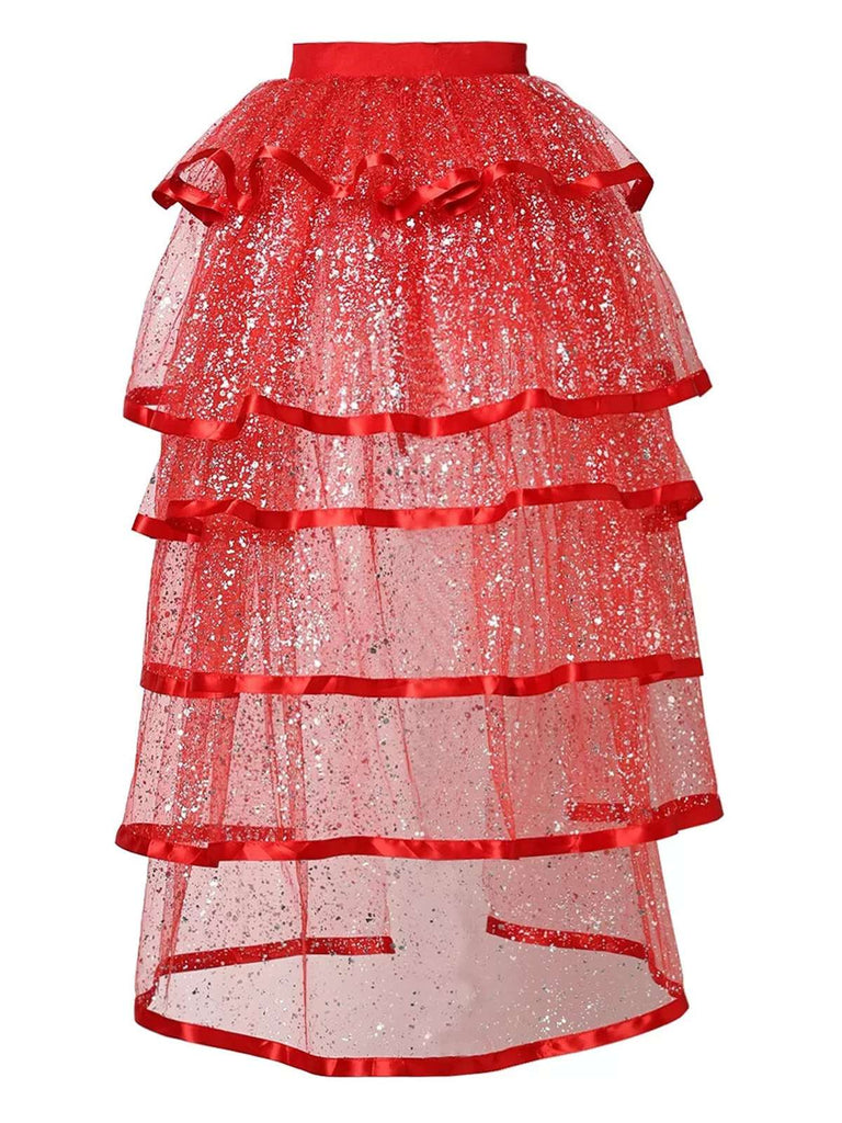 Black 1950S Glitter Tulle Tiered Ruffle Maxi Underskirt