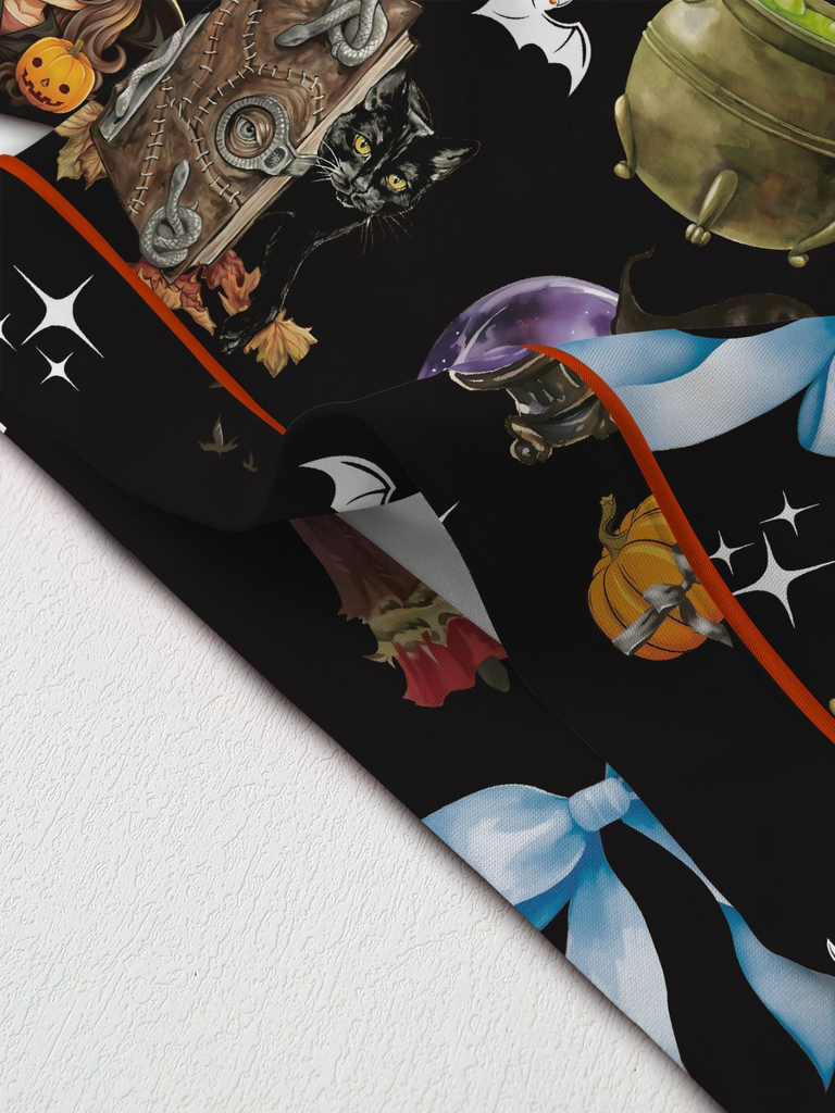 1970s Halloween Witch Print Satin Pajama Set