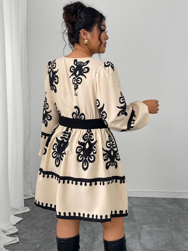 [Plus Size] Beige 1940s Bohemian Irregular Umbrella Dress