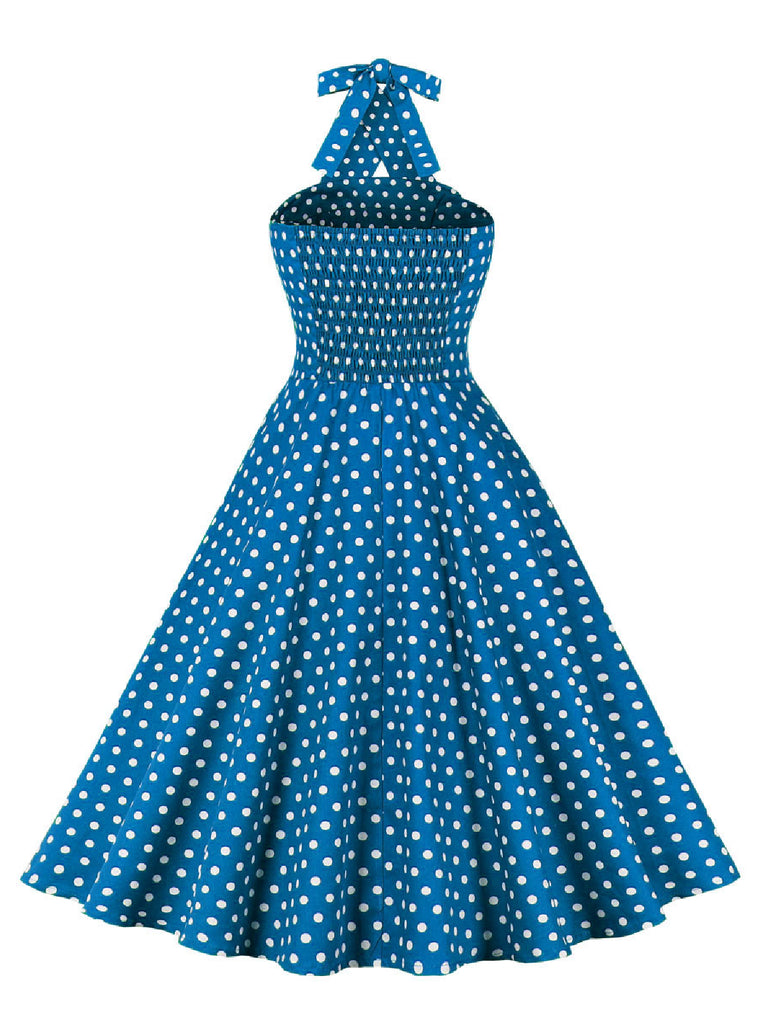 Blue 1950s Polka Dot Halter Dress