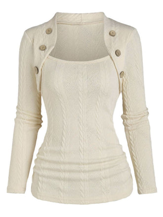 Beige 1960s Solid Faux Button Knitted Sweater