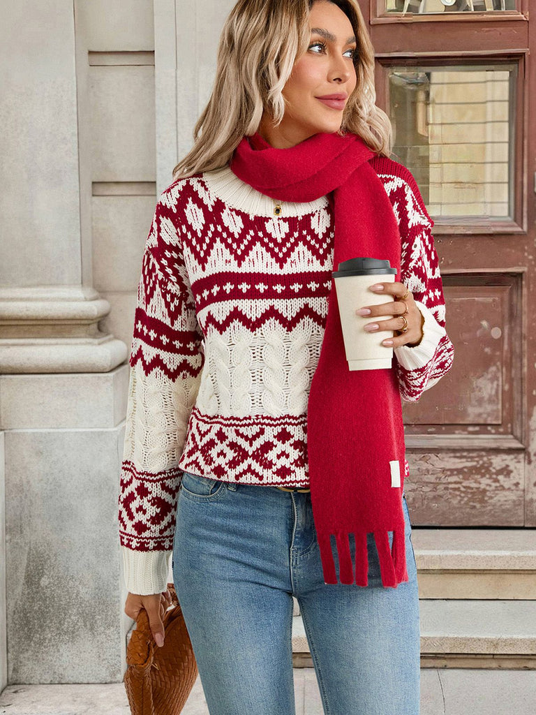 Red & White 1950s Christmas Fair Isle Knit Sweater