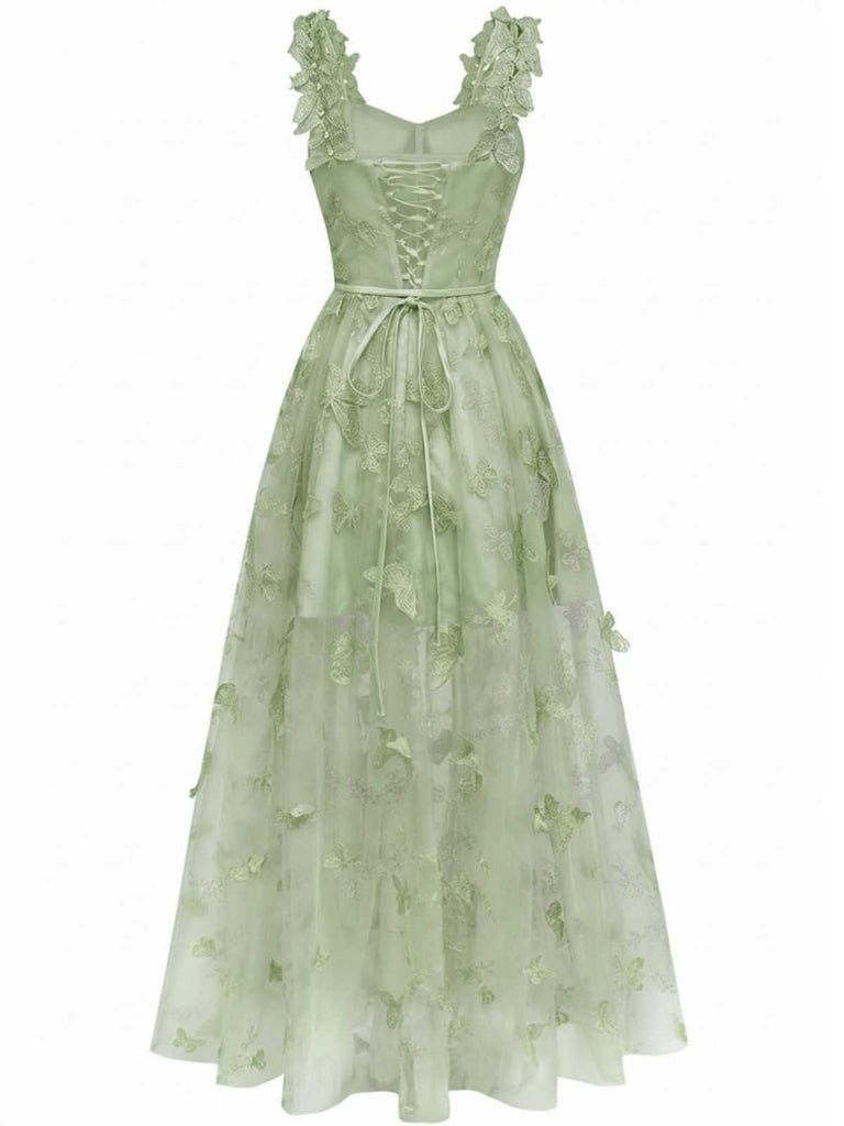 1930s Spaghetti Strap 3D Butterflies Mesh Maxi Dress