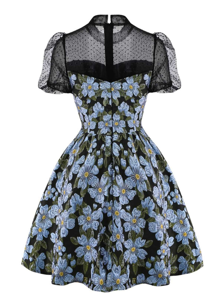 1970s Daisy Polka Dot Mesh Dress