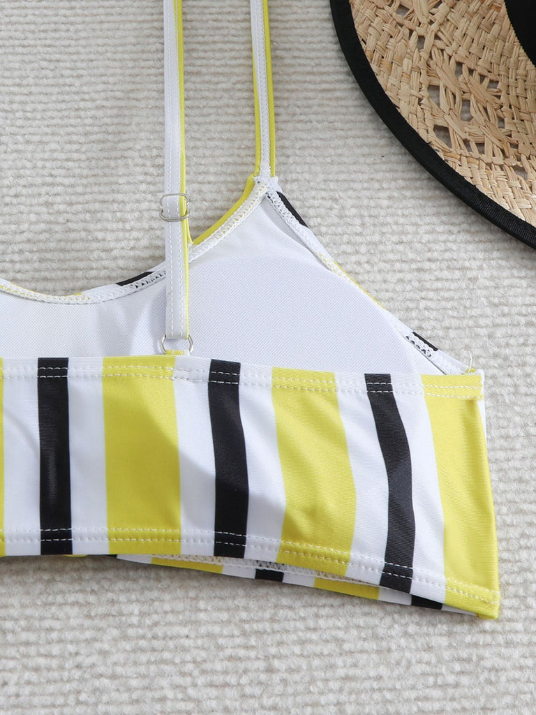 1940s Spaghetti Strap Bow Contrast Stripes Bikini