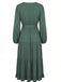 Green 1940s V-Neck Belted Solid Tiered Dress