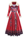 Red 1970s Detachable Fur Collar Boho Dress