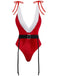 1970s Deep V-Neck Christmas Plush Bodysuit With Hat