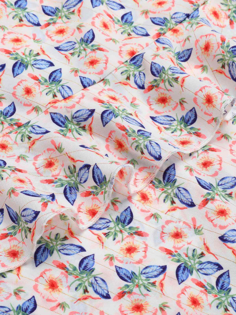 Pink 1960s Butterfly Flower V-Neck Dress