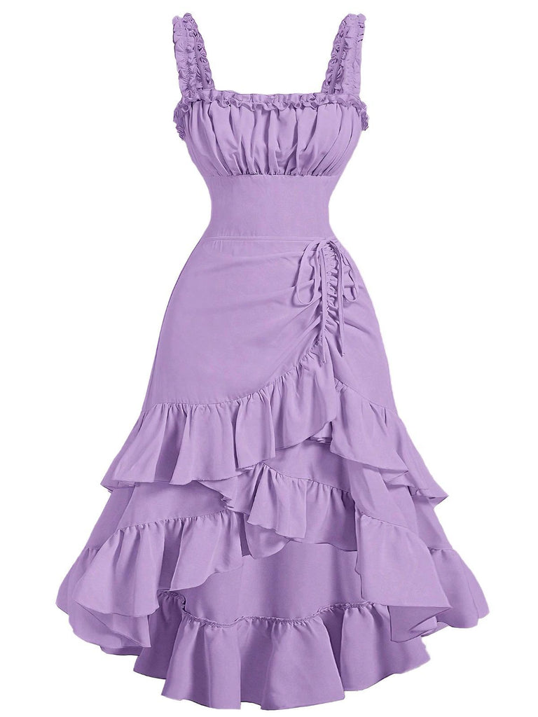 1950s Suspender Ruched Tiered Ruffle Hem Dress