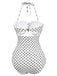 White 1940s Polka Dot Lace Up Halter Swimsuit