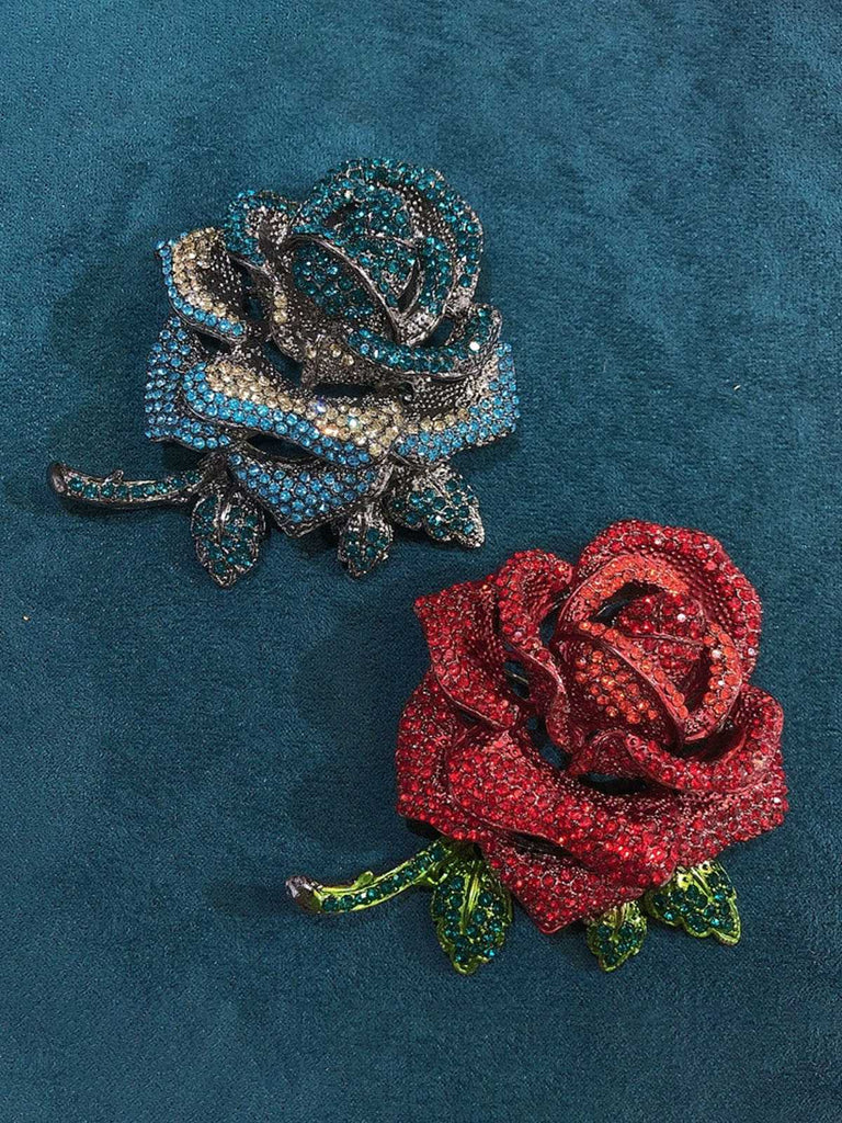 Vintage Rhinestones Rose Brooch