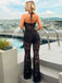 Black 1970s Halter Deep V-Neck Lace Jumpsuit