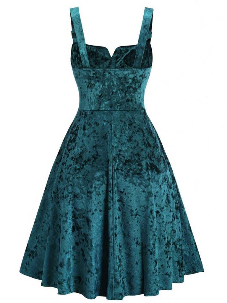 [Plus Size] 1950s Buckle Strap Velvet Sleeveless Dress