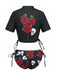 1980s Black Skull Rose Graphic Bikini Set