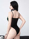 Dark Green 1970s Gothic Velvet Lace Cross Bodysuit