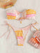 Pink 1970s Gingham Plaid Bandeau Bikini Set