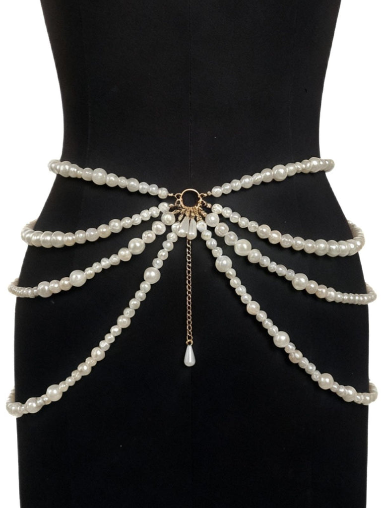 Multi-Layer Pearl Teardrop Pendant Waist Chain