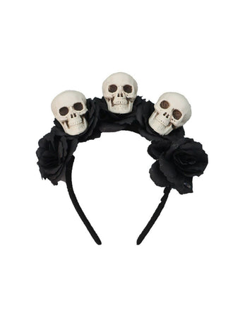 Black Halloween Skull Roses Headband