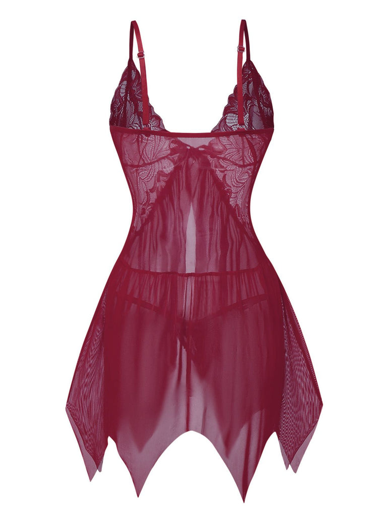 1980s Lace Satin Ribbon Babydoll Lingerie Set