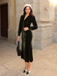 Green 1930s Velvet Pearl Lantern Sleeve Mermaid Dress