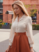 Khaki 1950s Colorblock Long Sleeve Button Dress