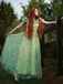 Green 1930s Floral Embroidered Mesh Strapless Dress