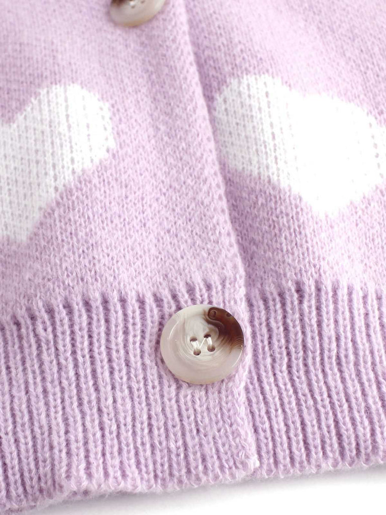 1950s Valentine's Day Heart Print Knit Cardigan