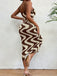 Beige 1970s Boho Irregular Print Knit Dress