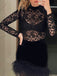 Black 1960s Lace Feather Hem Velvet Bodycon Dress