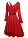 [Plus Size] Red 1950s Furry Solid Swing Dress