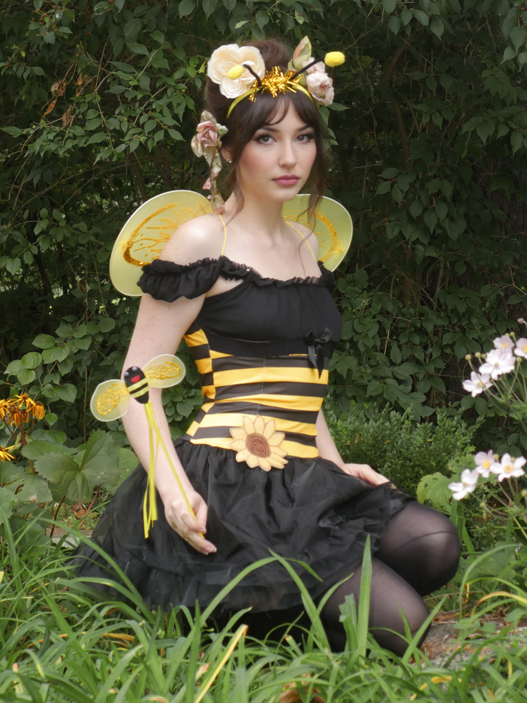 5PCS Yellow & Black 1950s Honey Bee Costume Halloween Cosplay Set