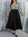 [Plus Size] 1970s Leopard Shirt Pleated Skirt Patchwork Dress
