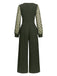 Olive Green 1950s V-Neck Sheer Polka Dot Sleeve Jumpsuit