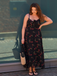 Black 1930s Rose V-Neck Bohemian Slip Dress