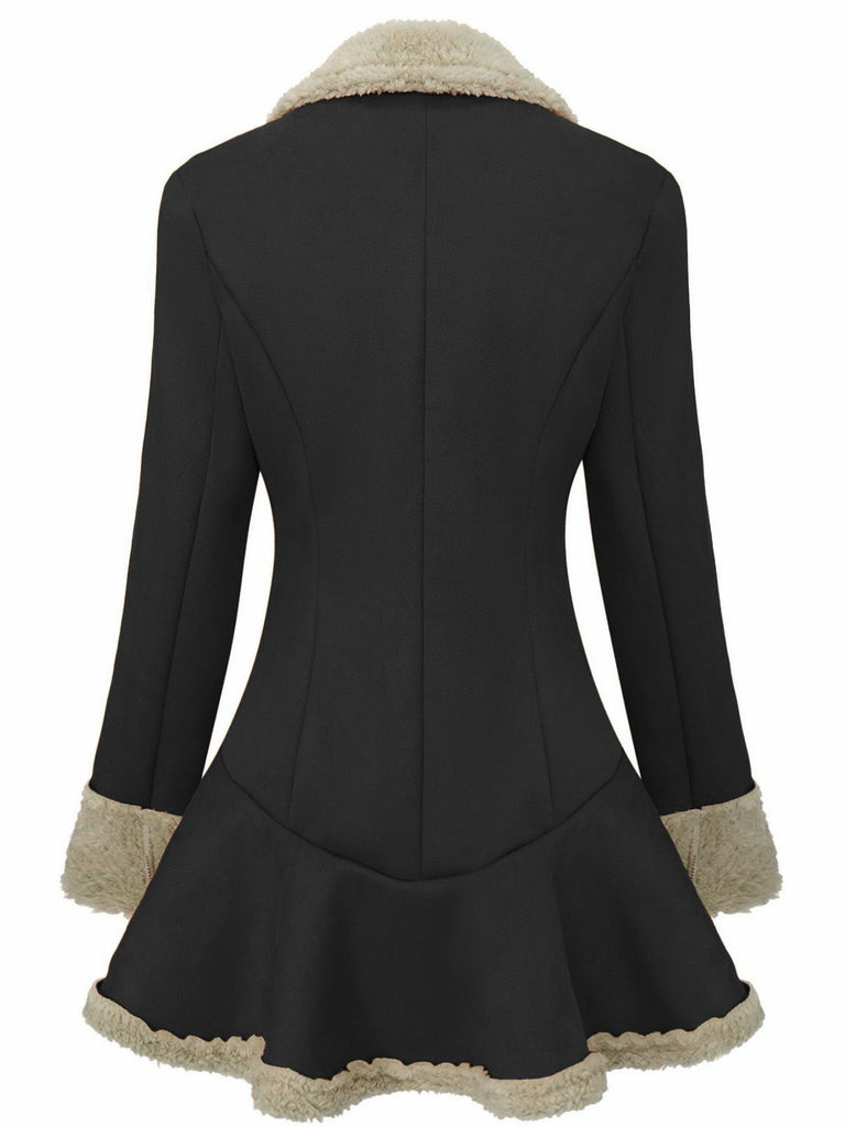 Black 1970s Lapel Flared Hem Suede Jacket