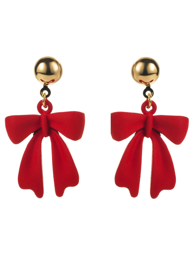 Red Christmas Bow Drop Earrings