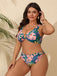 [Plus Size] Multicolor 1950s Tropical Floral Bikini Set