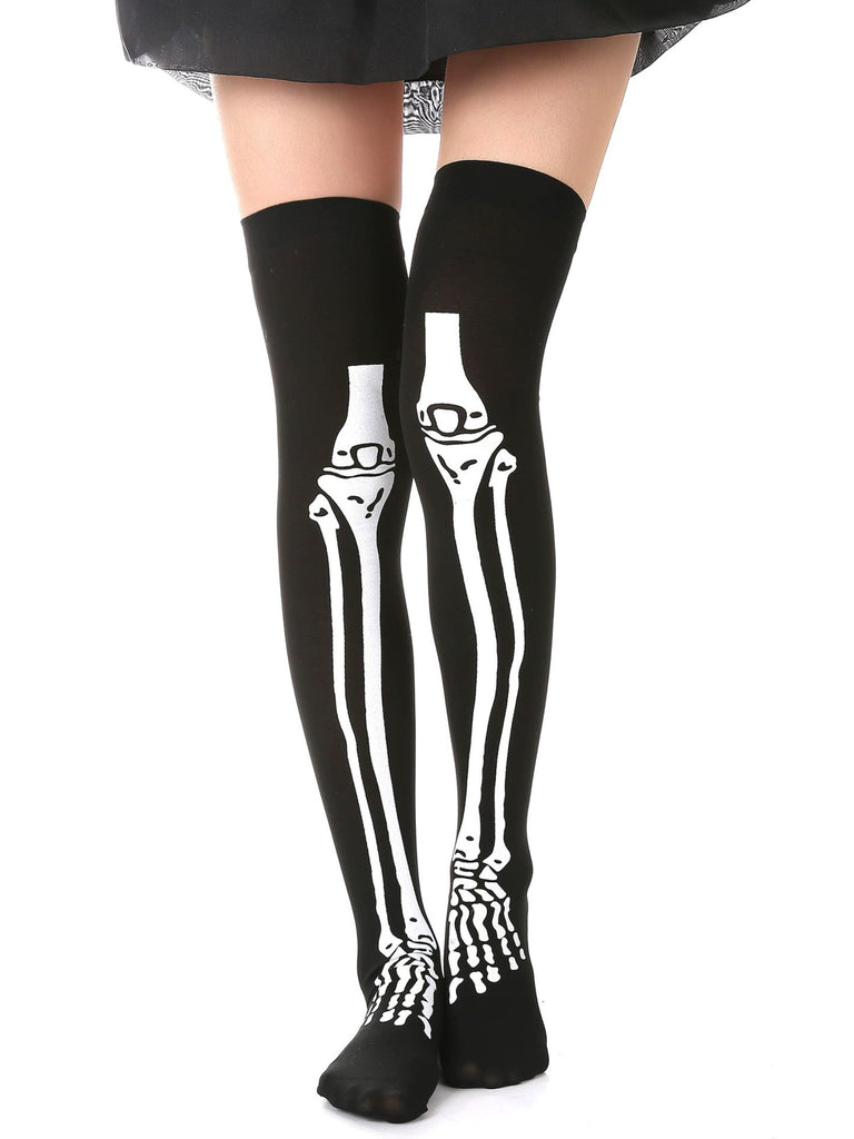 Halloween Skeleton Thigh High Socks & Gloves Set