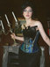 Teal 1930s Peacock Feather Embroidered Corset