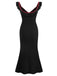 Black 1930s V-Neck Ruffled Knitted Mermaid Dress