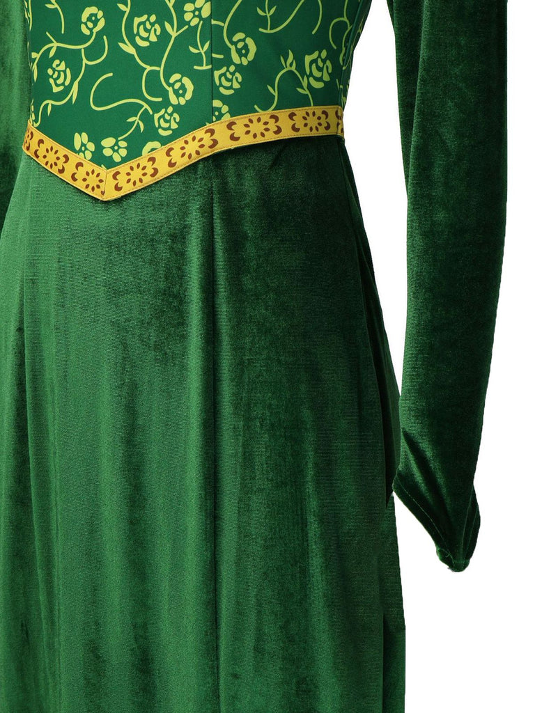 Green 1930s Shrek Medieval Style Embroidered Dress