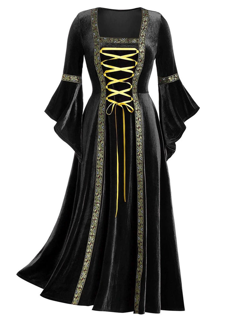 1930s Medieval Renaissance Velvet Gold Trim Dress