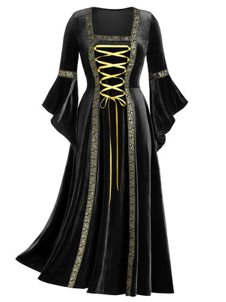 1930s Medieval Renaissance Velvet Gold Trim Dress