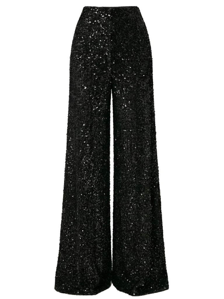 1970s Solid Sequined Disco Wide Leg Pants