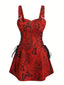 [Plus Size] 1970s Rose Floral Steampunk Zipper Dress