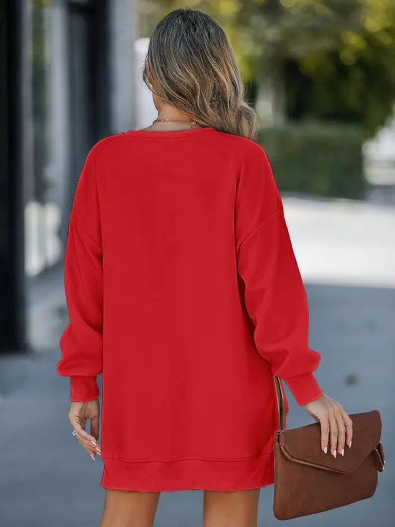 Red 1970s Zip Detail Christmas Tree Sequin Sweatshirt